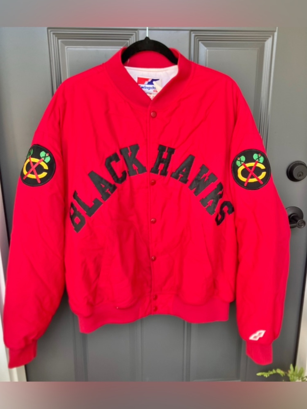 Vintage Swingster Jacket Chicago Blackhawks XL Red Retro NHL Embroidered Coat